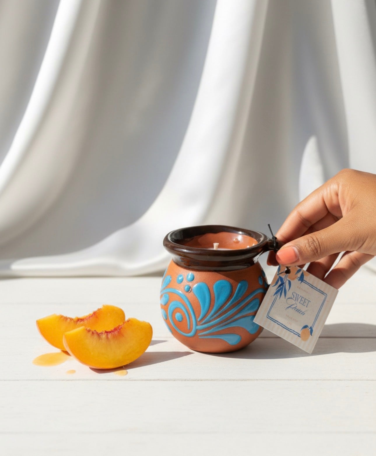 Sweet Peach | 6 oz Soy Candle in a Mexican TazaMillswicksoycandlesMills WicklatinaownedSweet Peach | 6 oz Soy Candle in a Mexican Tazascentedsoycandles