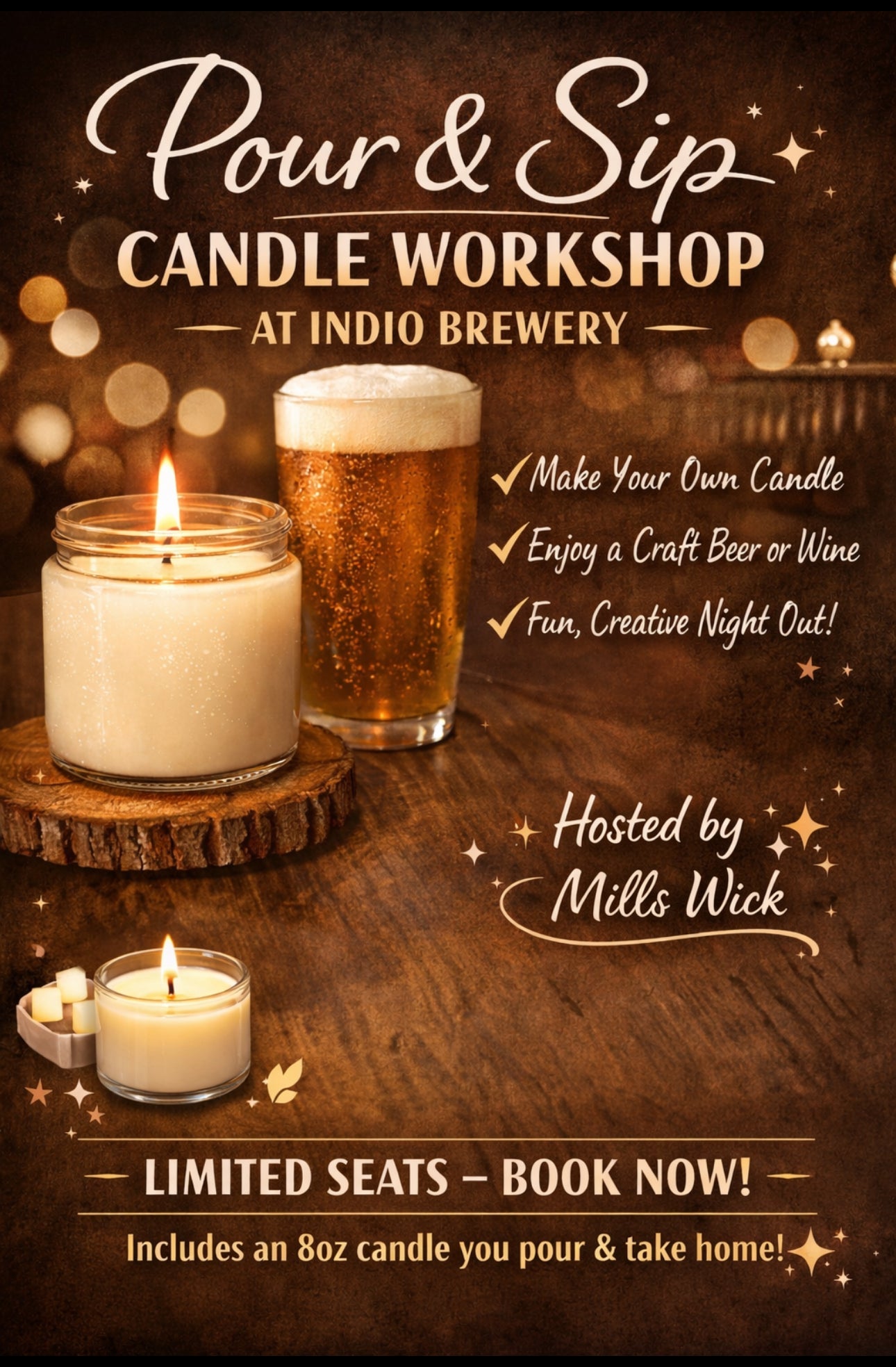 Pour & sip candle workshop - Indio breweryMillswicksoycandlesMills WicklatinaownedPour & sip candle workshop - Indio breweryscentedsoycandles